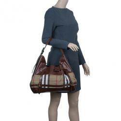 Pre Owned Burberry Brown Leather Bridle House Check Hobo