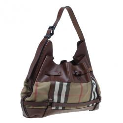 Pre Owned Burberry Brown Leather Bridle House Check Hobo