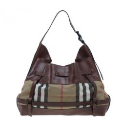 Pre Owned Burberry Brown Leather Bridle House Check Hobo