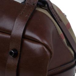 Pre Owned Burberry Brown Leather Bridle House Check Hobo