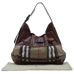Pre Owned Burberry Brown Leather Bridle House Check Hobo