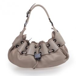 Pre Owned Burberry Beige Leather Drawstring Hobo Bag