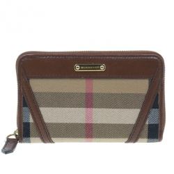 Pre Owned Burberry Brown Check Canvas Ziggy Zip Continental Wallet