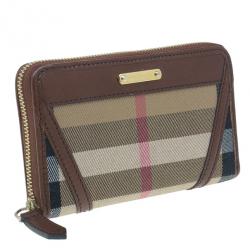 Pre Owned Burberry Brown Check Canvas Ziggy Zip Continental Wallet