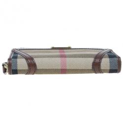 Pre Owned Burberry Brown Check Canvas Ziggy Zip Continental Wallet
