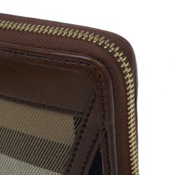 Pre Owned Burberry Brown Check Canvas Ziggy Zip Continental Wallet