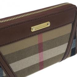 Pre Owned Burberry Brown Check Canvas Ziggy Zip Continental Wallet