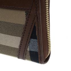 Pre Owned Burberry Brown Check Canvas Ziggy Zip Continental Wallet