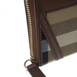 Pre Owned Burberry Brown Check Canvas Ziggy Zip Continental Wallet