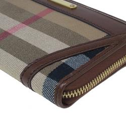 Pre Owned Burberry Brown Check Canvas Ziggy Zip Continental Wallet