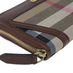 Pre Owned Burberry Brown Check Canvas Ziggy Zip Continental Wallet