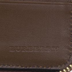 Pre Owned Burberry Brown Check Canvas Ziggy Zip Continental Wallet