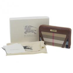 Pre Owned Burberry Brown Check Canvas Ziggy Zip Continental Wallet