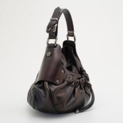 Pre Owned Burberry Metallic Leather Drawstring Warrior Hobo bag