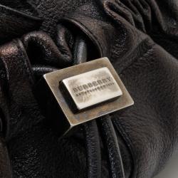 Pre Owned Burberry Metallic Leather Drawstring Warrior Hobo bag