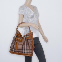 Pre Owned Burberry Gray Medium Smoked Check Hobo