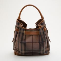 Pre Owned Burberry Gray Medium Smoked Check Hobo