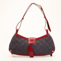 مملوكة مسبقًا Burberry Quilted Denim and Red Leather Trim Shoulder Bag 