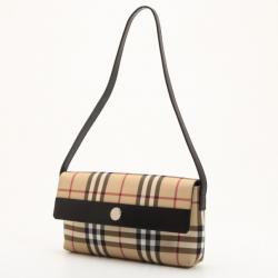 Pre Owned Burberry Nova Check Coated Canvas Shoulder Flap Bag