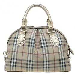 Pre Owned Burberry Bronze Haymarket Check Thornley Bowling Bag
