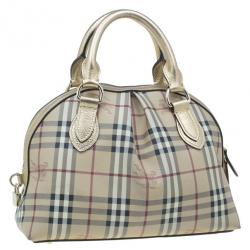 Pre Owned Burberry Bronze Haymarket Check Thornley Bowling Bag