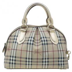Pre Owned Burberry Bronze Haymarket Check Thornley Bowling Bag