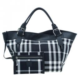 Burberry Black and White large Shopping Tote bag