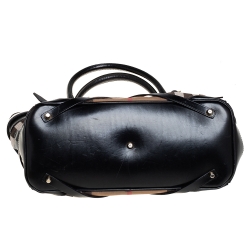 Pre Owned Burberry Black House Check Canvas and Leather Medium Bridle Lynher Tote