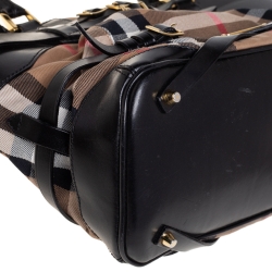 Pre Owned Burberry Black House Check Canvas and Leather Medium Bridle Lynher Tote
