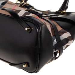 Pre Owned Burberry Black House Check Canvas and Leather Medium Bridle Lynher Tote
