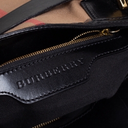 Pre Owned Burberry Black House Check Canvas and Leather Medium Bridle Lynher Tote
