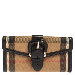 مملوكة مسبقًا Burberry Beige/Black House Check Canvas and Leather Continental Wallet