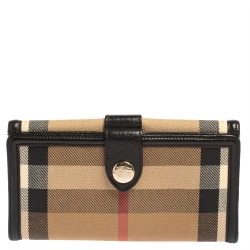 مملوكة مسبقًا Burberry Beige/Black House Check Canvas and Leather Continental Wallet