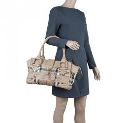 Pre Owned Burberry Cream Quilted House Check Manor Satchel Bag