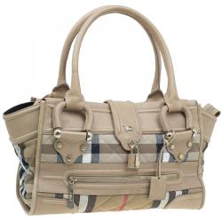 Pre Owned Burberry Cream Quilted House Check Manor Satchel Bag
