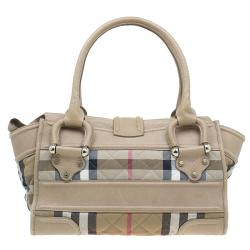 Pre Owned Burberry Cream Quilted House Check Manor Satchel Bag
