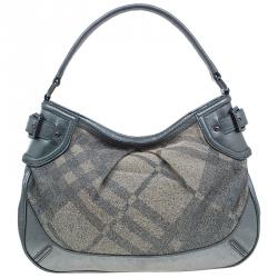Pre Owned Burberry Grey Canvas Medium Shimmer Check Fairby Hobo Bag
