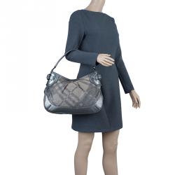 Pre Owned Burberry Grey Canvas Medium Shimmer Check Fairby Hobo Bag