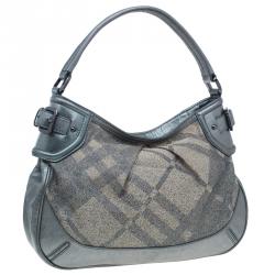 Pre Owned Burberry Grey Canvas Medium Shimmer Check Fairby Hobo Bag