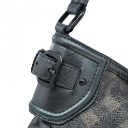 Pre Owned Burberry Grey Canvas Medium Shimmer Check Fairby Hobo Bag