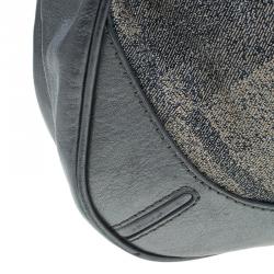 Pre Owned Burberry Grey Canvas Medium Shimmer Check Fairby Hobo Bag