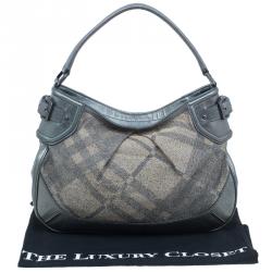 Pre Owned Burberry Grey Canvas Medium Shimmer Check Fairby Hobo Bag