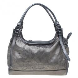 مملوكة مسبقًا Burberry Metallic Grey Leather Degrade Lace Large Avondale Bag