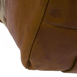 Pre Owned Burberry Brown Canvas/Leather House Check Drawstring Tote Bag