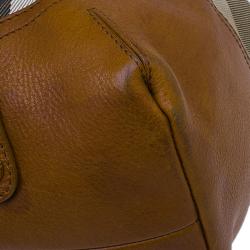 Pre Owned Burberry Brown Canvas/Leather House Check Drawstring Tote Bag