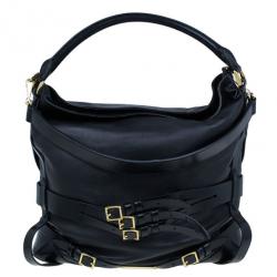 مملوكة مسبقًا Burberry Black Lambskin Leather Belted Hobo