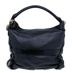 مملوكة مسبقًا Burberry Black Lambskin Leather Belted Hobo