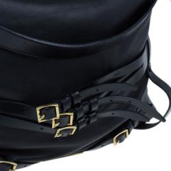مملوكة مسبقًا Burberry Black Lambskin Leather Belted Hobo
