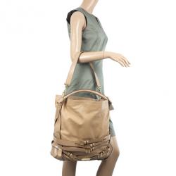 Pre Owned Burberry Beige Leather Medium Gosford Bridle Hobo Bag