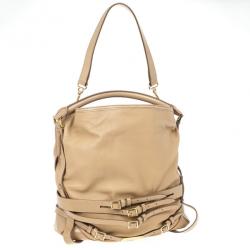 Pre Owned Burberry Beige Leather Medium Gosford Bridle Hobo Bag
